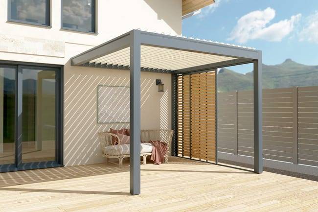Paroi Latérale Coulissante Aluminium Anthracite et Aspect Bois 3m Pour Pergola Adossée O ORIAL France - Image 4