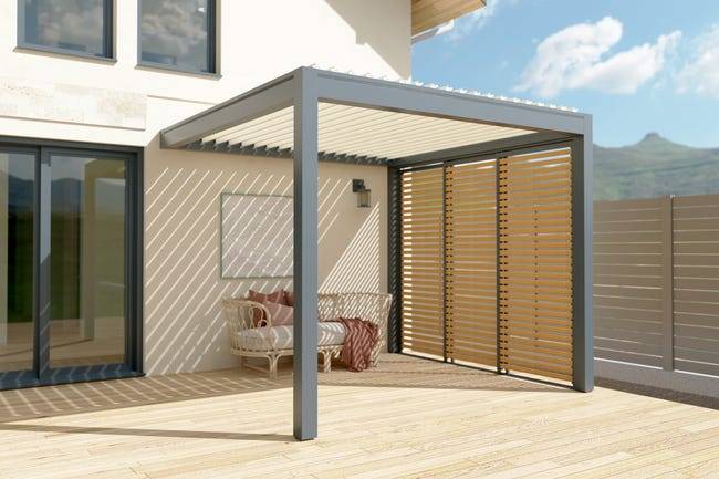 Paroi Latérale Coulissante Aluminium Anthracite et Aspect Bois 3m Pour Pergola Adossée O ORIAL France - Image 3