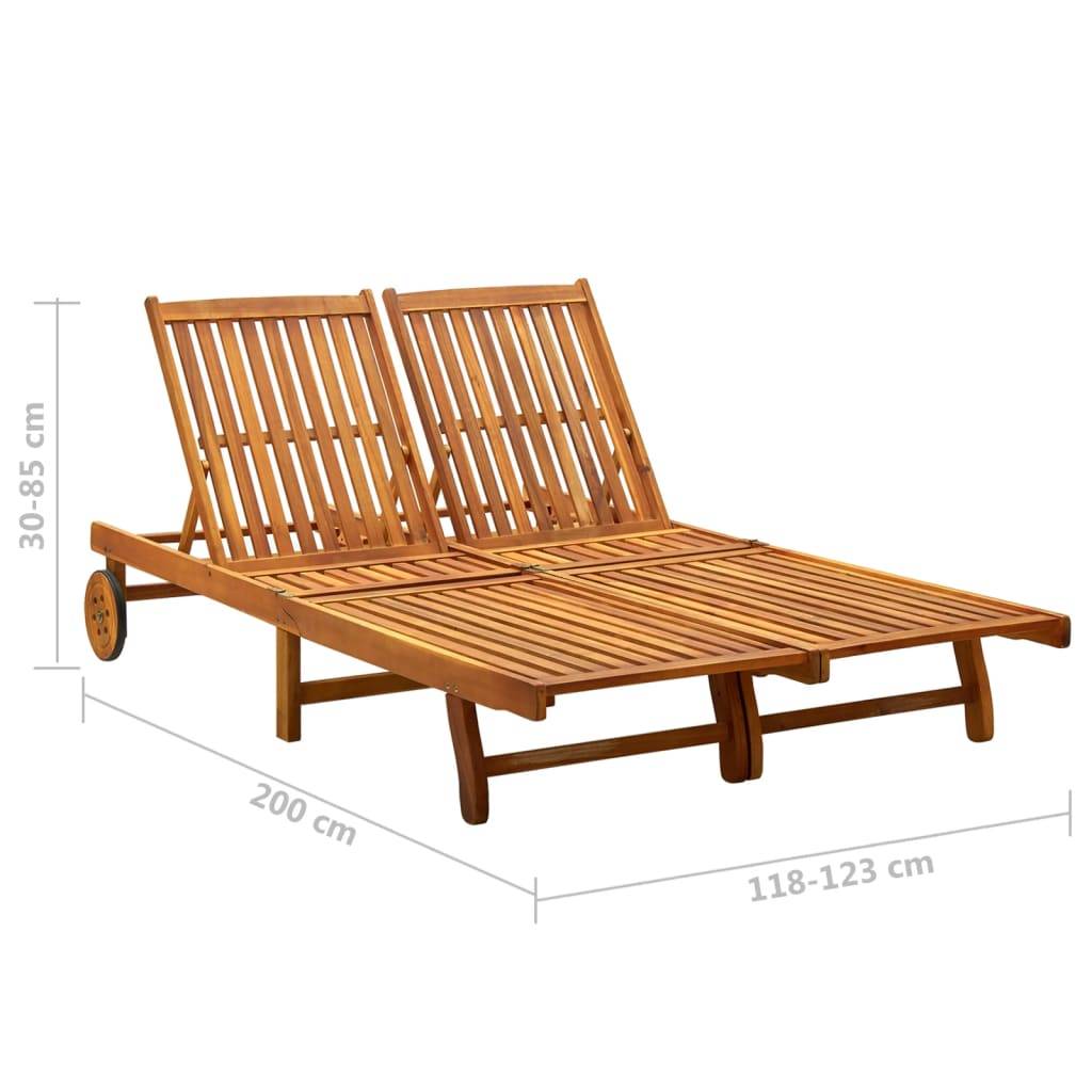 ComfortXL - Chaise longue double de jardin 2 places bois acacia transat roulettes beige - ComfortXL Outdoor Living - Image 6