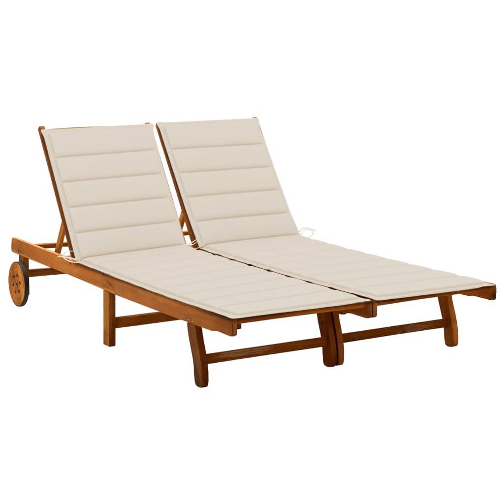 ComfortXL - Chaise longue double de jardin 2 places bois acacia transat roulettes beige - ComfortXL Outdoor Living - Image 1
