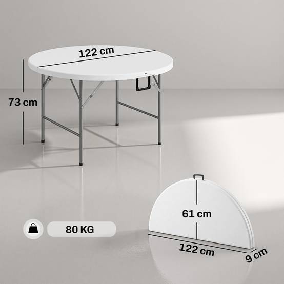 Sans Marque - Table ronde jardin pliante Ø122 cm 6 personnes événement métal plateau HDPE - Image 5