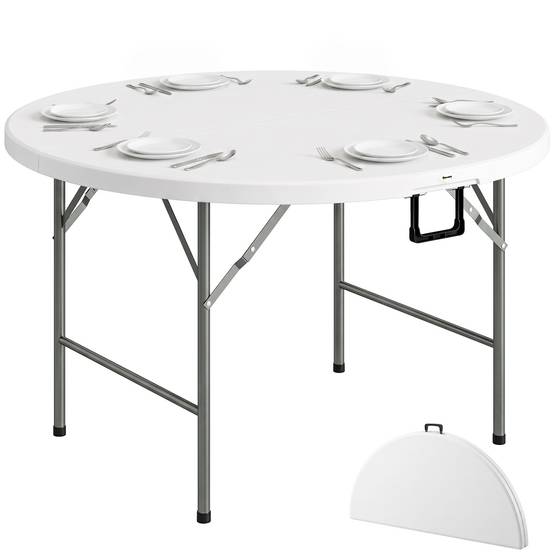 Sans Marque - Table ronde jardin pliante Ø122 cm 6 personnes événement métal plateau HDPE - Image 1