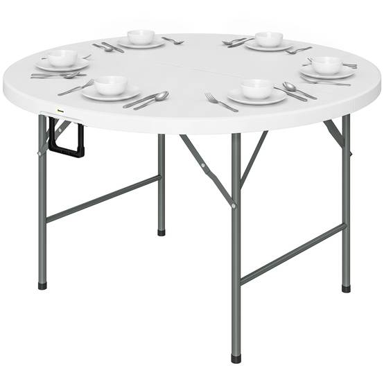Sans Marque - Table ronde jardin pliante Ø122 cm 6 personnes événement métal plateau HDPE - Image 2