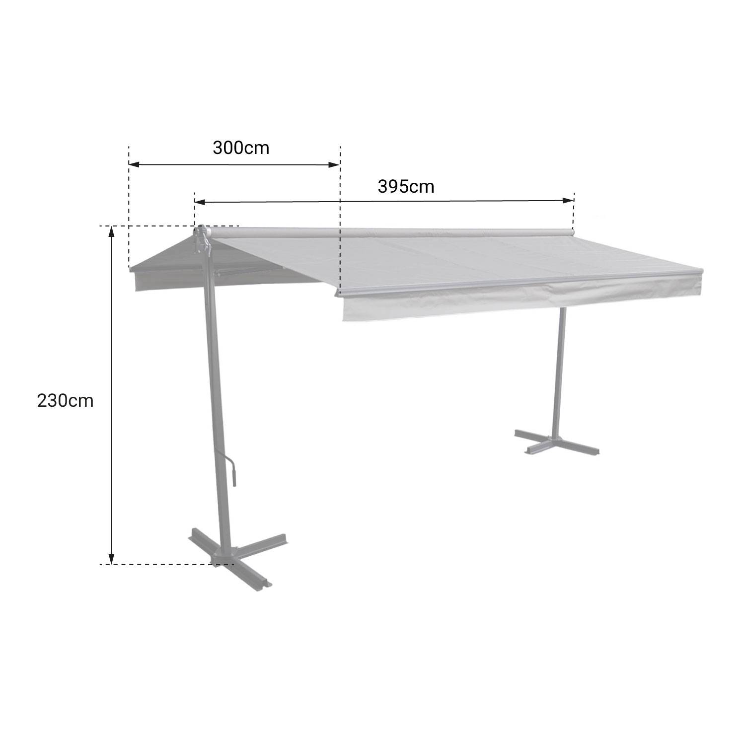 Store double pente FRENE sur pieds 3,95 x 3 m - Toile rayée blanche/grise et structure blanche - HAPPY GARDEN - Image 4