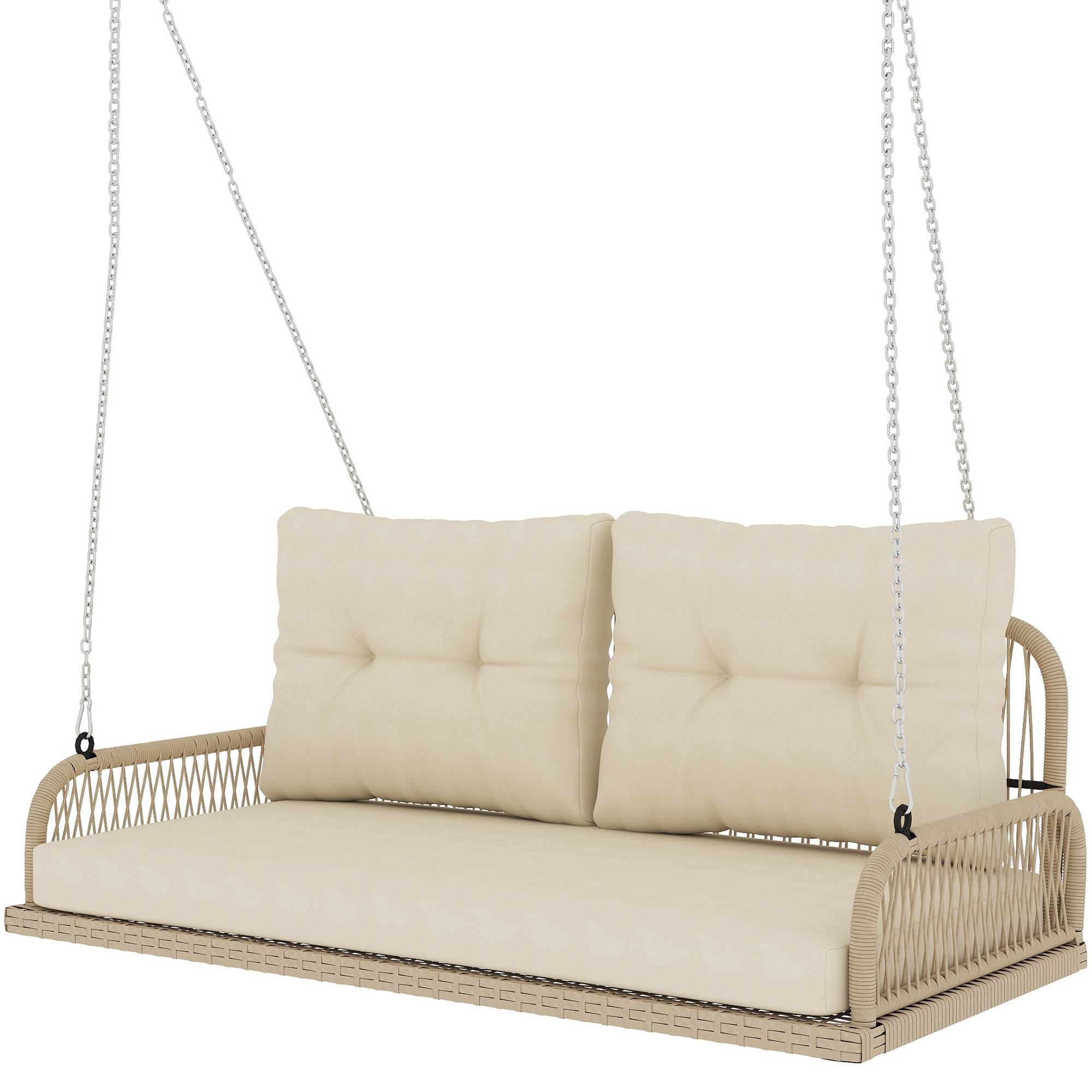ComfortXL - Balancelle de jardin 2 places acier résine tressée beige 115 x 66 x 44 cm avec coussins pour terrasse et balcon - Image 2