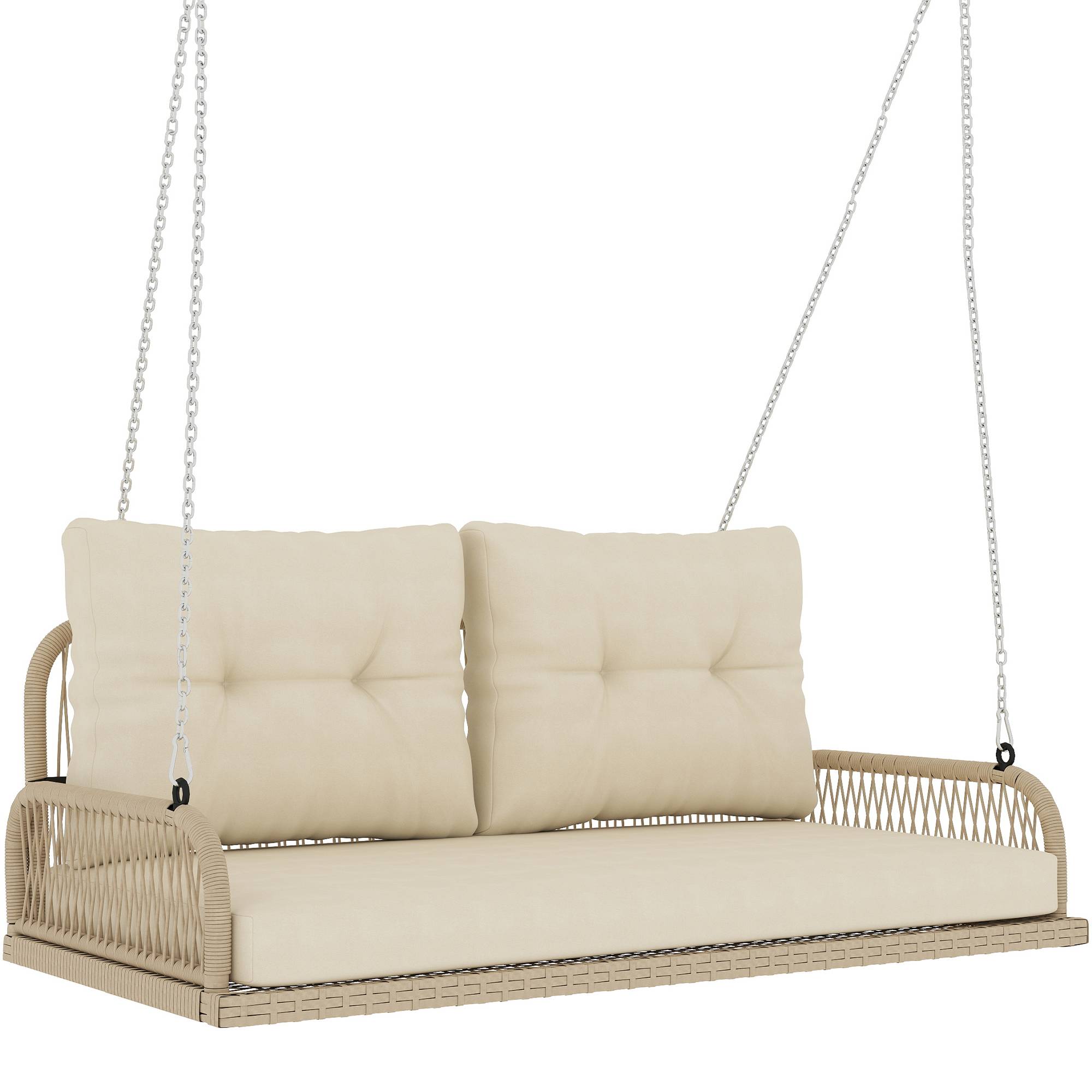ComfortXL - Balancelle de jardin 2 places acier résine tressée beige 115 x 66 x 44 cm avec coussins pour terrasse et balcon - Image 10