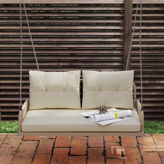 ComfortXL - Balancelle de jardin 2 places acier résine tressée beige 115 x 66 x 44 cm avec coussins pour terrasse et balcon - Image 7