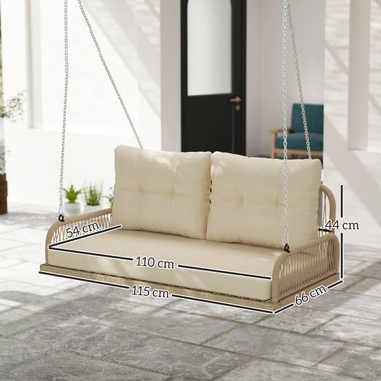 ComfortXL - Balancelle de jardin 2 places acier résine tressée beige 115 x 66 x 44 cm avec coussins pour terrasse et balcon - Image 3