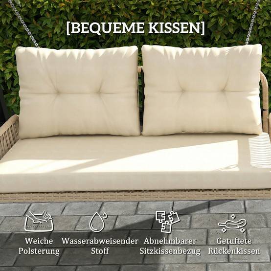 ComfortXL - Balancelle de jardin 2 places acier résine tressée beige 115 x 66 x 44 cm avec coussins pour terrasse et balcon - Image 5