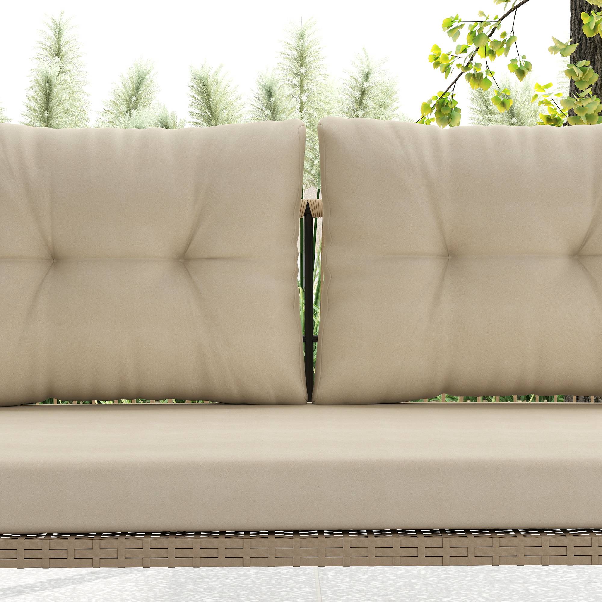 ComfortXL - Balancelle de jardin 2 places acier résine tressée beige 115 x 66 x 44 cm avec coussins pour terrasse et balcon - Image 9