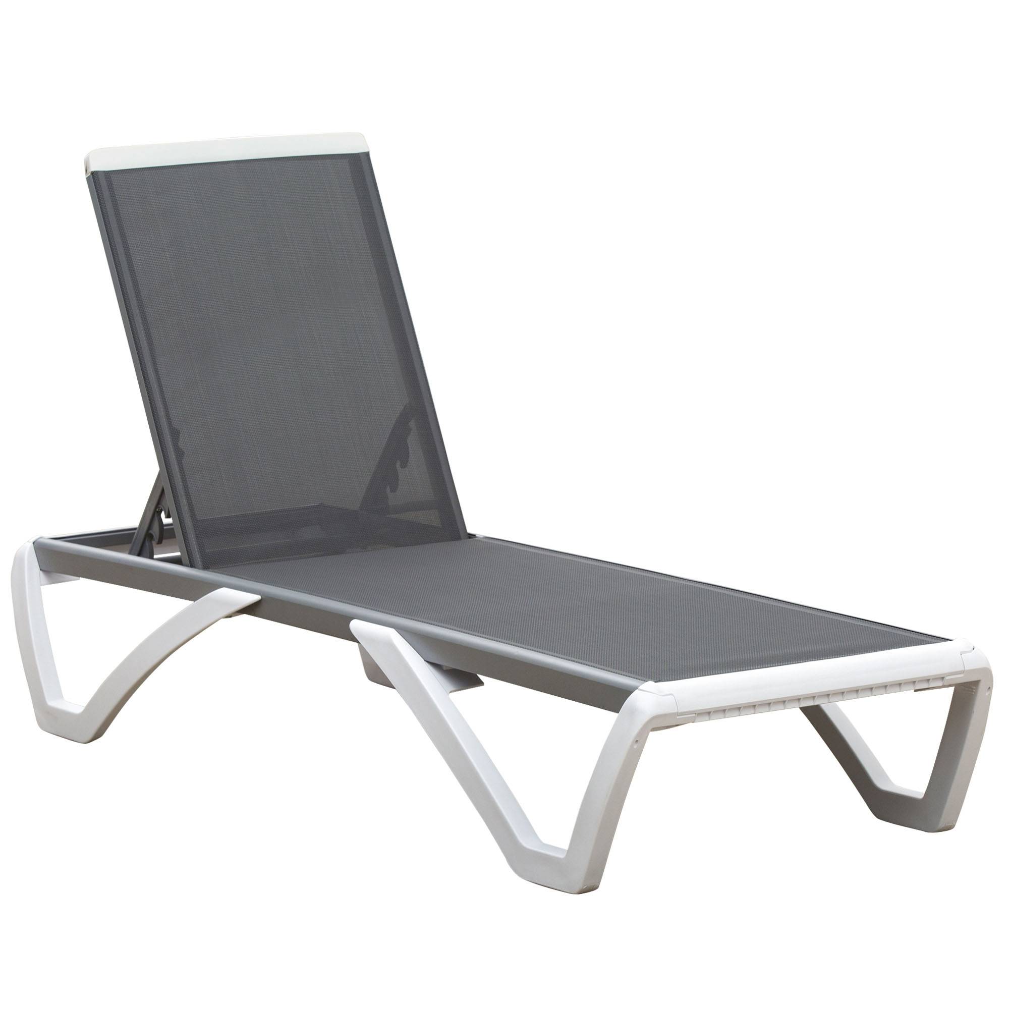 Transat avec dossier inclinable et roulettes arrière, 195 x 67,5 x 33 cm, gris et blanc - Image 2