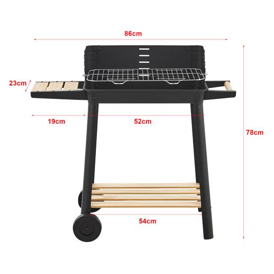 Casa.Pro - Chariot de barbecue au charbon de bois Ari 78 x 86 x 30 cm noir naturel casa.pro - Image 4