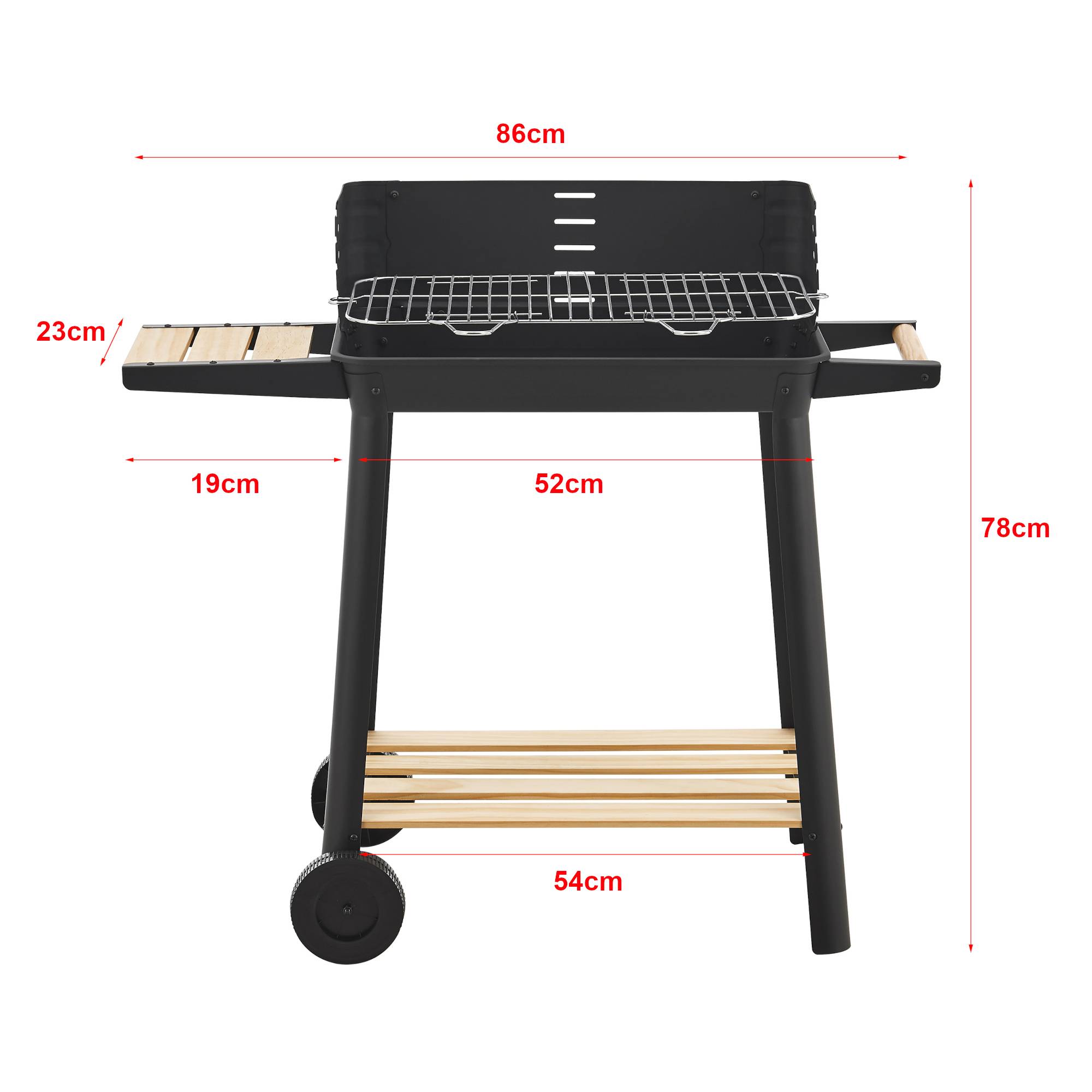 Casa.Pro - Chariot de barbecue au charbon de bois Ari 78 x 86 x 30 cm noir naturel casa.pro - Image 4
