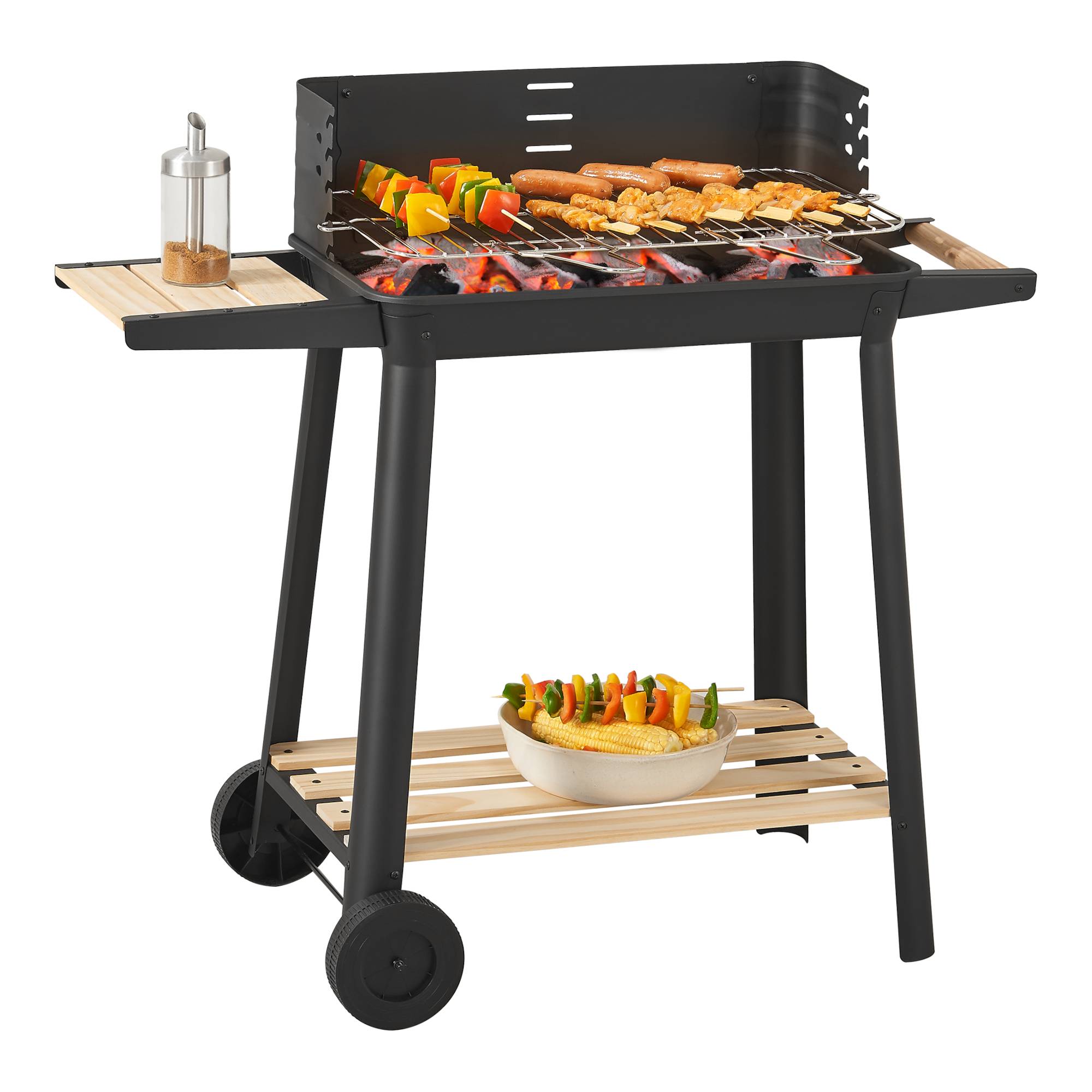 Casa.Pro - Chariot de barbecue au charbon de bois Ari 78 x 86 x 30 cm noir naturel casa.pro - Image 1