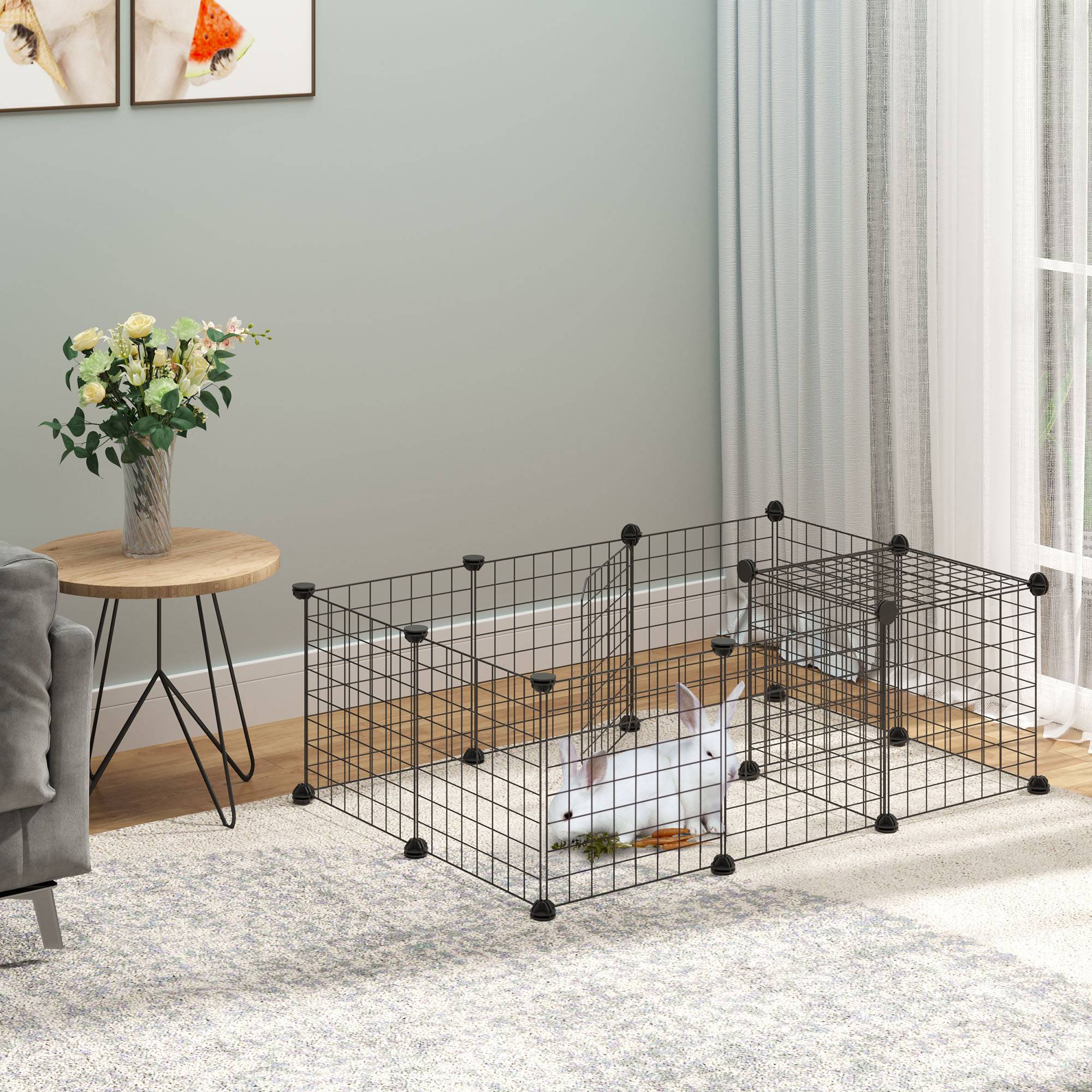 Enclos lapin cochon d'inde modulable accessoires, 105x70x35cm, noir - Image 3