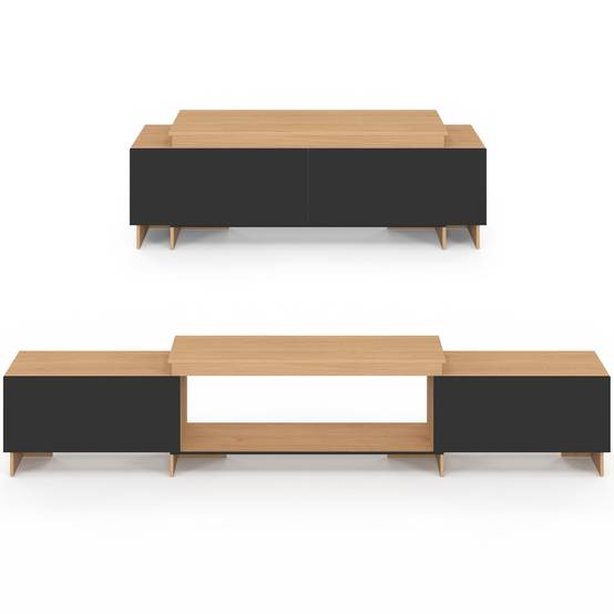 IDMARKET - Meuble TV extensible 140-240 cm VLAD 2 portes bois et noir - Image 3