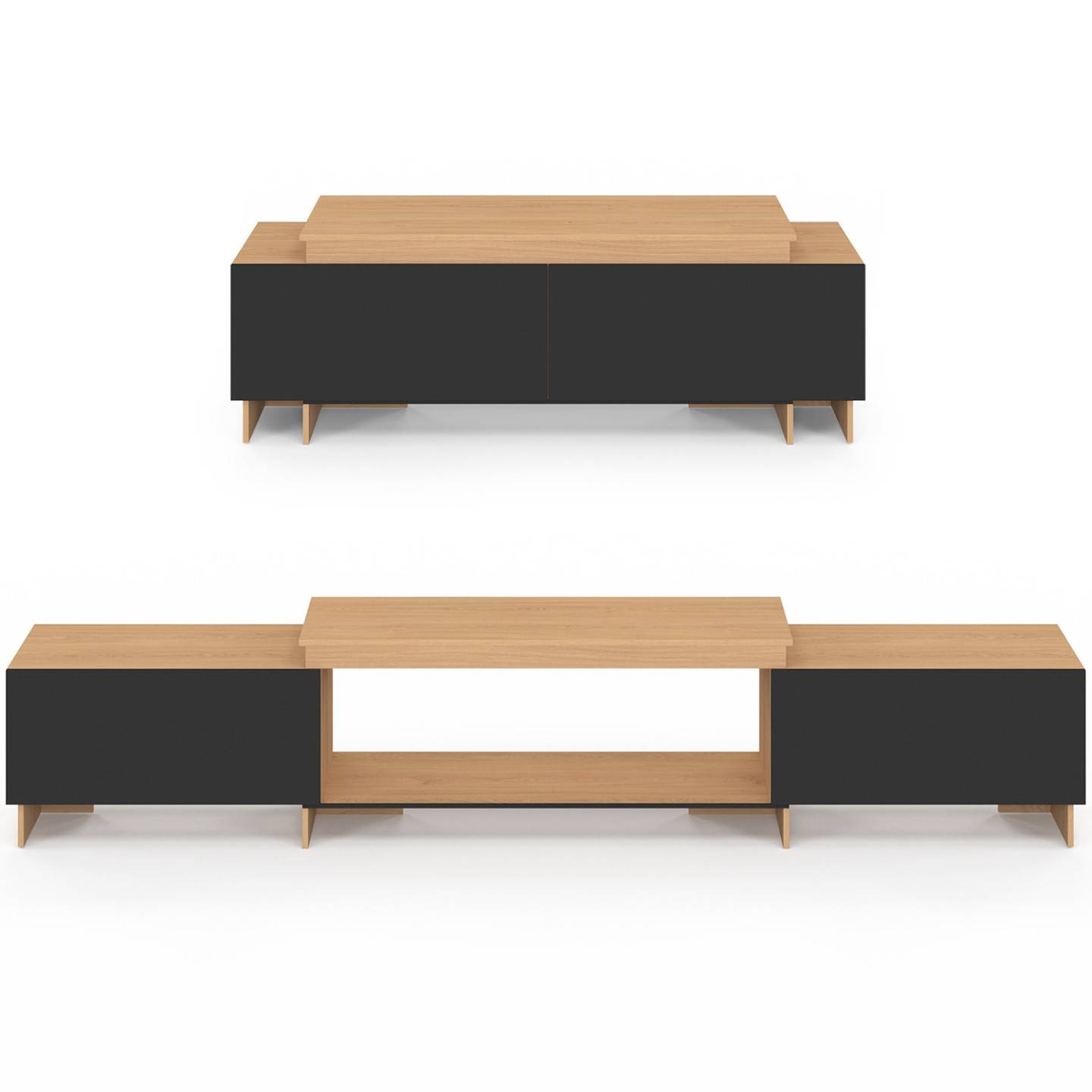IDMARKET - Meuble TV extensible 140-240 cm VLAD 2 portes bois et noir - Image 3