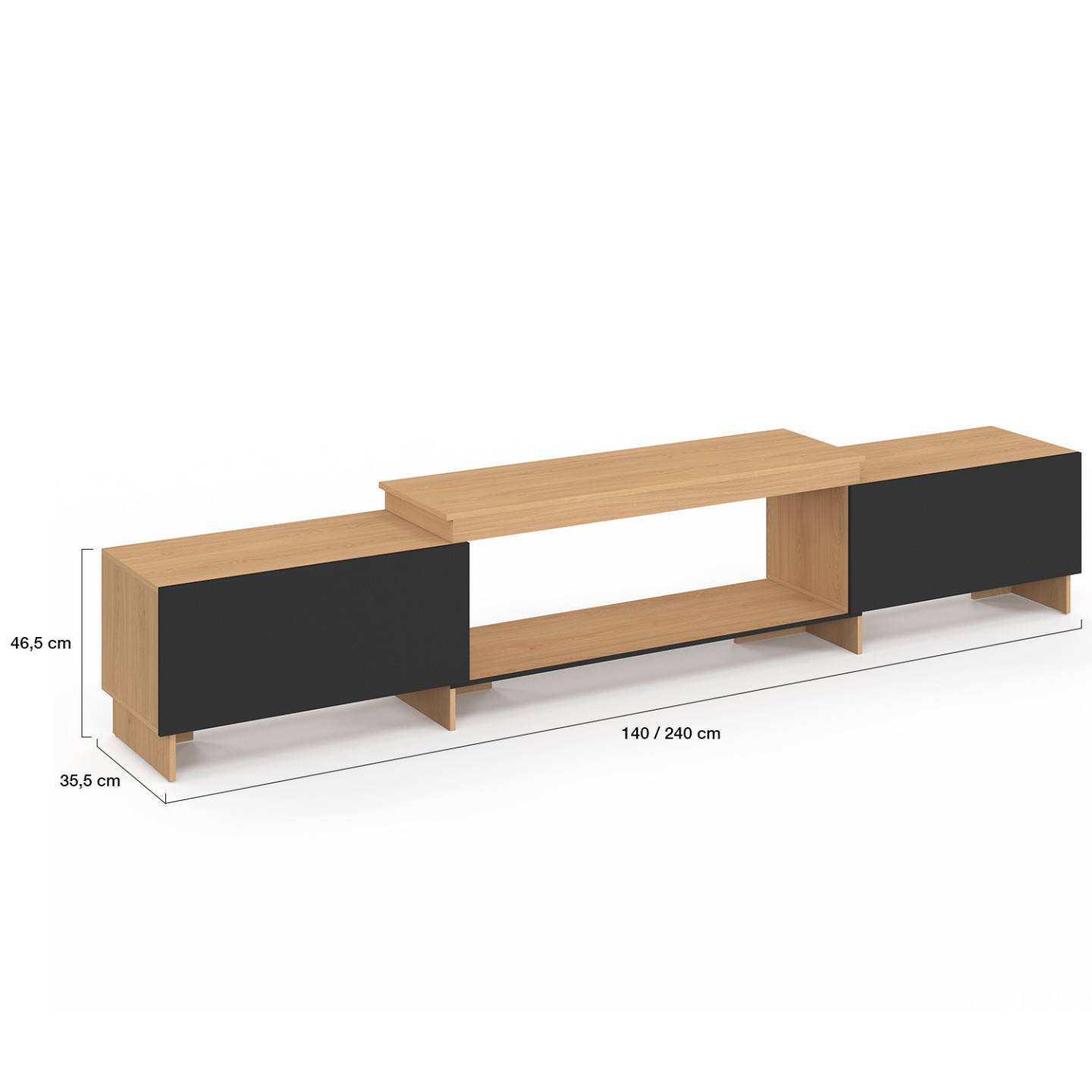 IDMARKET - Meuble TV extensible 140-240 cm VLAD 2 portes bois et noir - Image 6