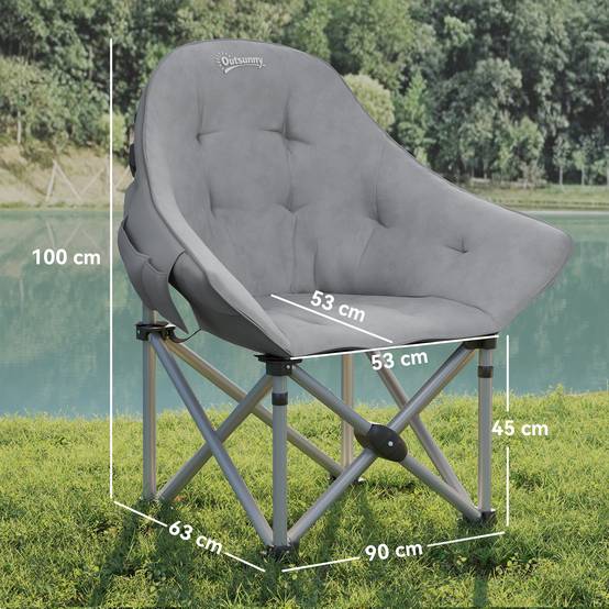 Chaise de camping pliante métal et suédine gris foncé 90 x 63 x 100 cm - PANGIVO - Image 5
