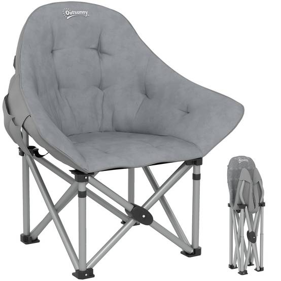 Chaise de camping pliante métal et suédine gris foncé 90 x 63 x 100 cm - PANGIVO - Image 1