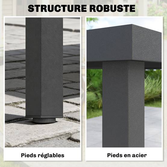Sans Marque - Table de jardin pour 4 à 6 personnes, table à manger extérieure avec plateau à lattes, 140 x 90 x 74 cm, gris - Image 8