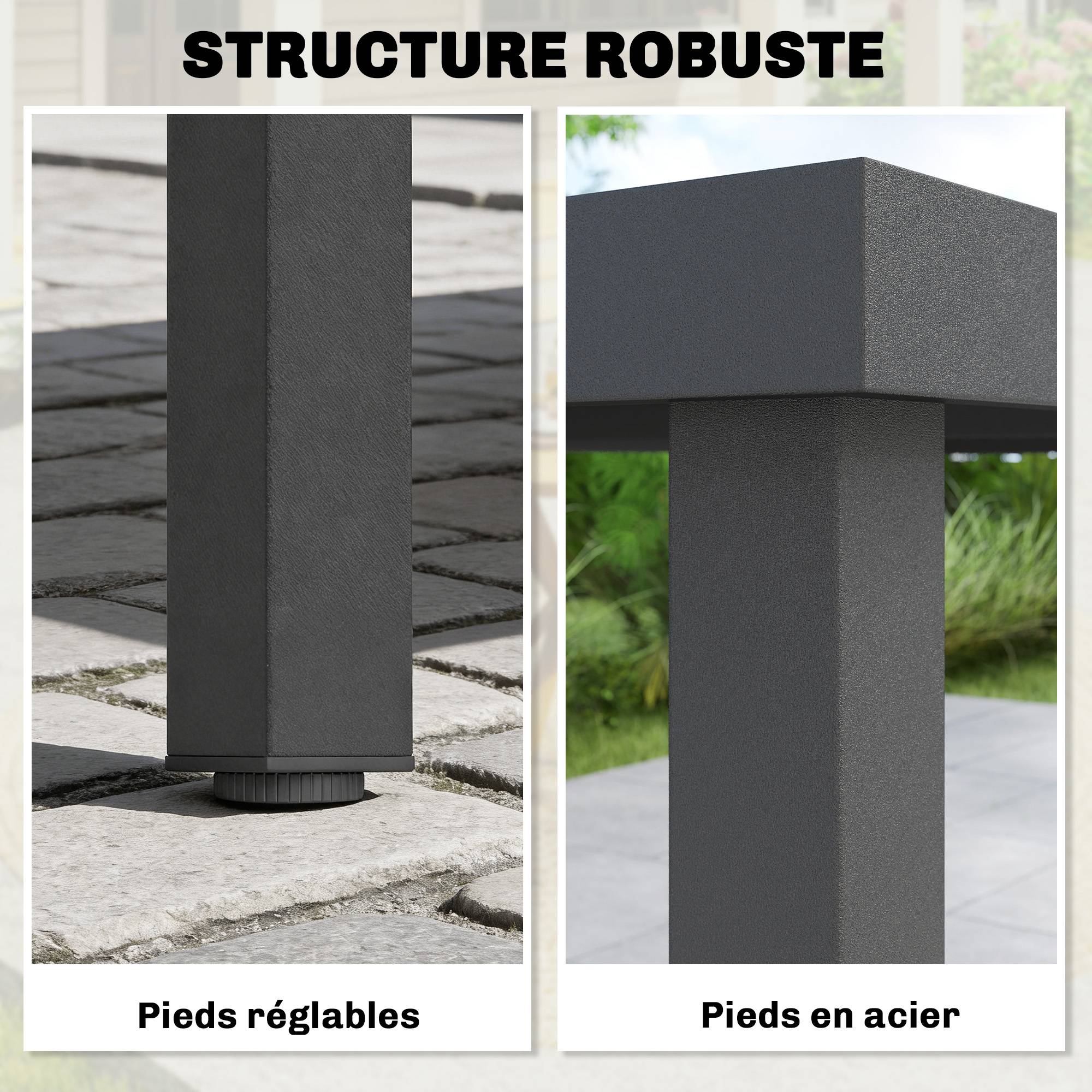 Sans Marque - Table de jardin pour 4 à 6 personnes, table à manger extérieure avec plateau à lattes, 140 x 90 x 74 cm, gris - Image 8