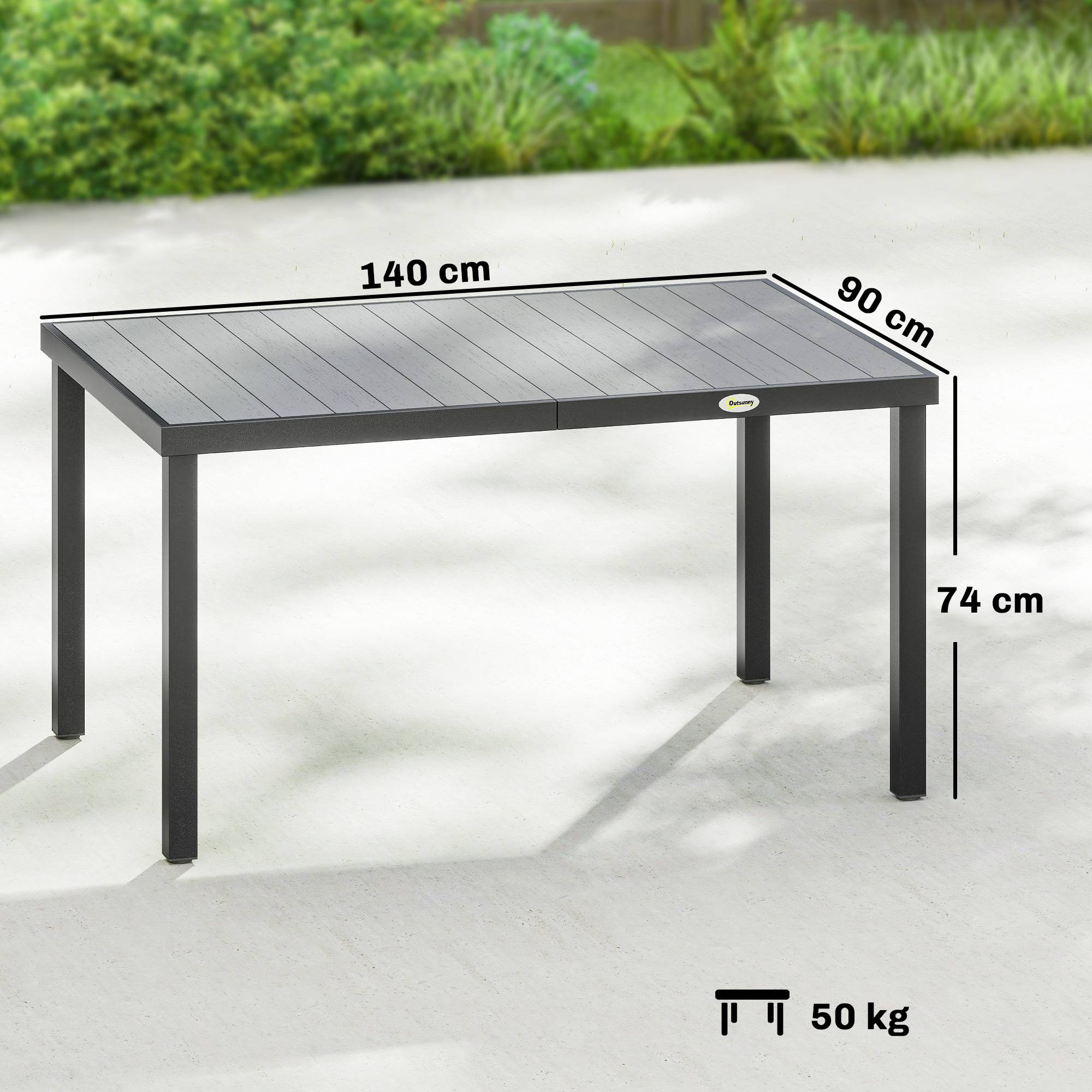 Sans Marque - Table de jardin pour 4 à 6 personnes, table à manger extérieure avec plateau à lattes, 140 x 90 x 74 cm, gris - Image 5