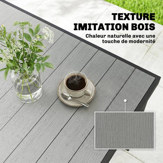 Sans Marque - Table de jardin pour 4 à 6 personnes, table à manger extérieure avec plateau à lattes, 140 x 90 x 74 cm, gris - Image 6