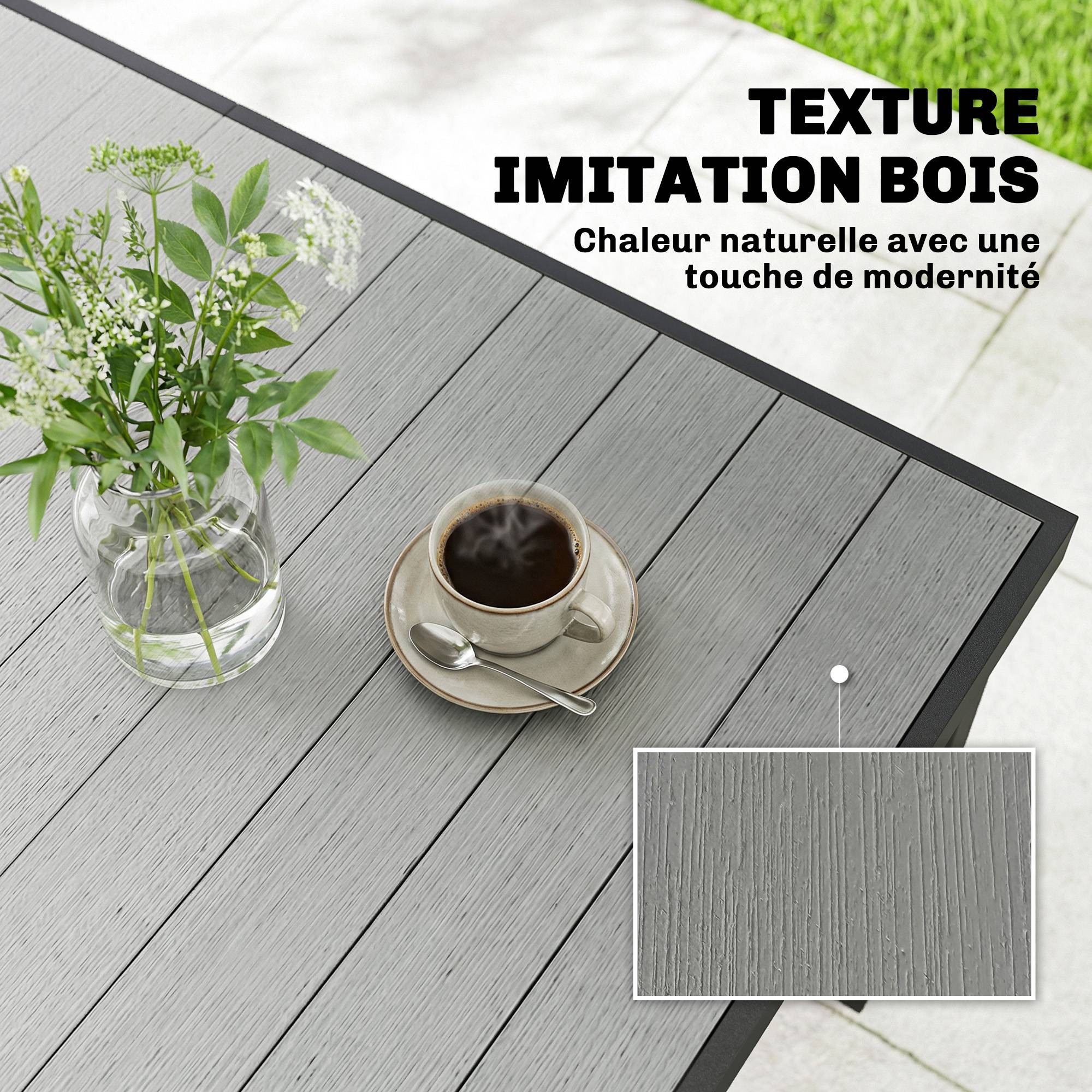 Sans Marque - Table de jardin pour 4 à 6 personnes, table à manger extérieure avec plateau à lattes, 140 x 90 x 74 cm, gris - Image 6