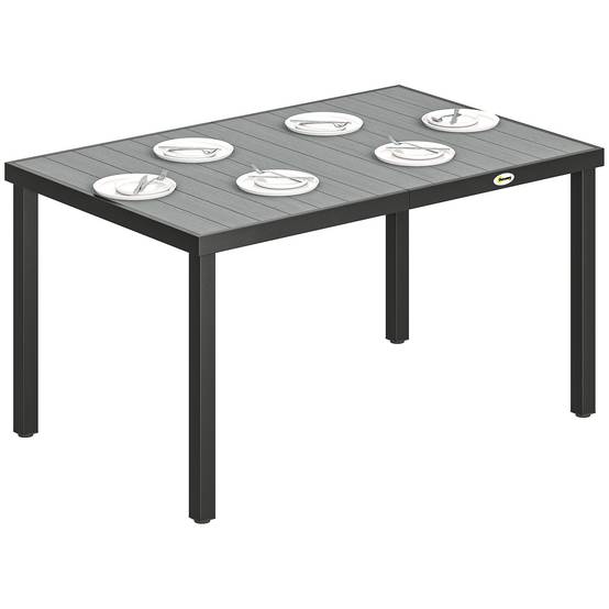 Sans Marque - Table de jardin pour 4 à 6 personnes, table à manger extérieure avec plateau à lattes, 140 x 90 x 74 cm, gris - Image 1