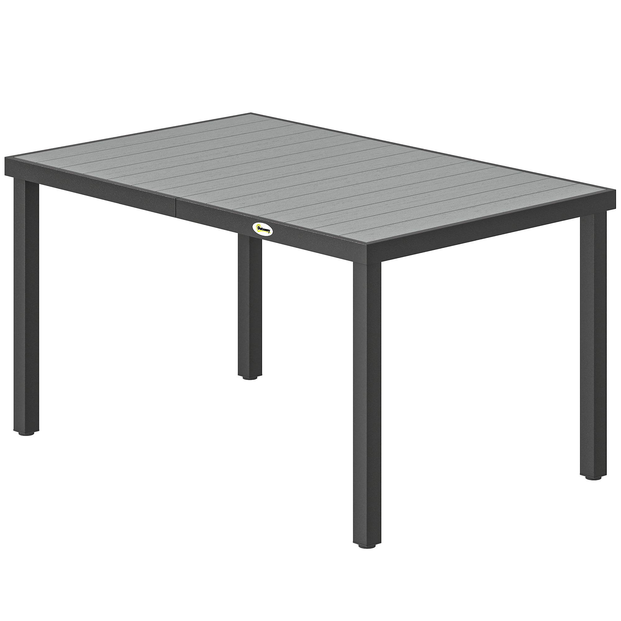 Sans Marque - Table de jardin pour 4 à 6 personnes, table à manger extérieure avec plateau à lattes, 140 x 90 x 74 cm, gris - Image 2