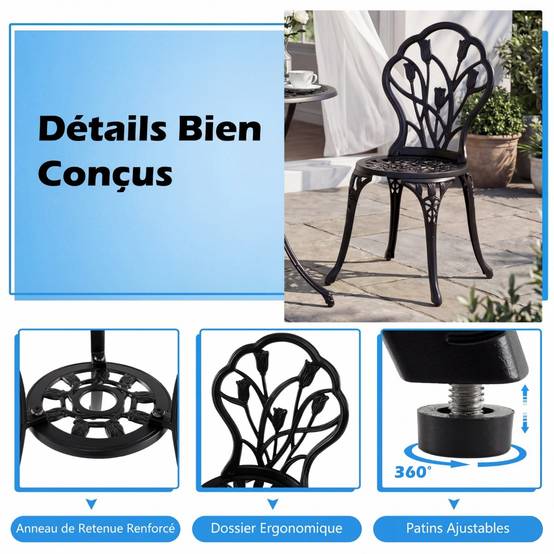 Salon de Jardin Fonte d'Aluminium Table et Chaises Extérieures Résistantes aux Intempéries avec Trou pour Parasol MAISON CHIC - Image 7