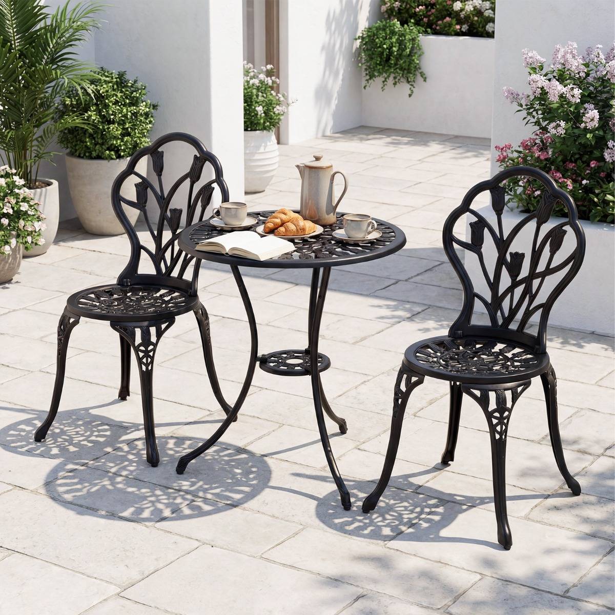 Salon de Jardin Fonte d'Aluminium Table et Chaises Extérieures Résistantes aux Intempéries avec Trou pour Parasol MAISON CHIC - Image 5