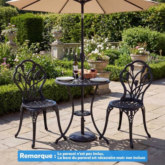 Salon de Jardin Fonte d'Aluminium Table et Chaises Extérieures Résistantes aux Intempéries avec Trou pour Parasol MAISON CHIC - Image 6