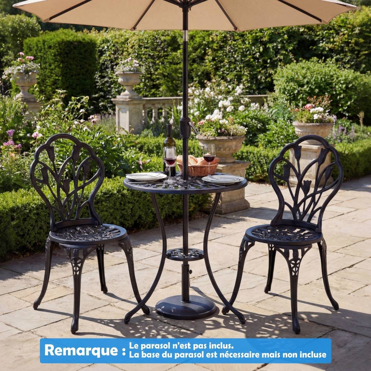 Salon de Jardin Fonte d'Aluminium Table et Chaises Extérieures Résistantes aux Intempéries avec Trou pour Parasol MAISON CHIC - Image 6