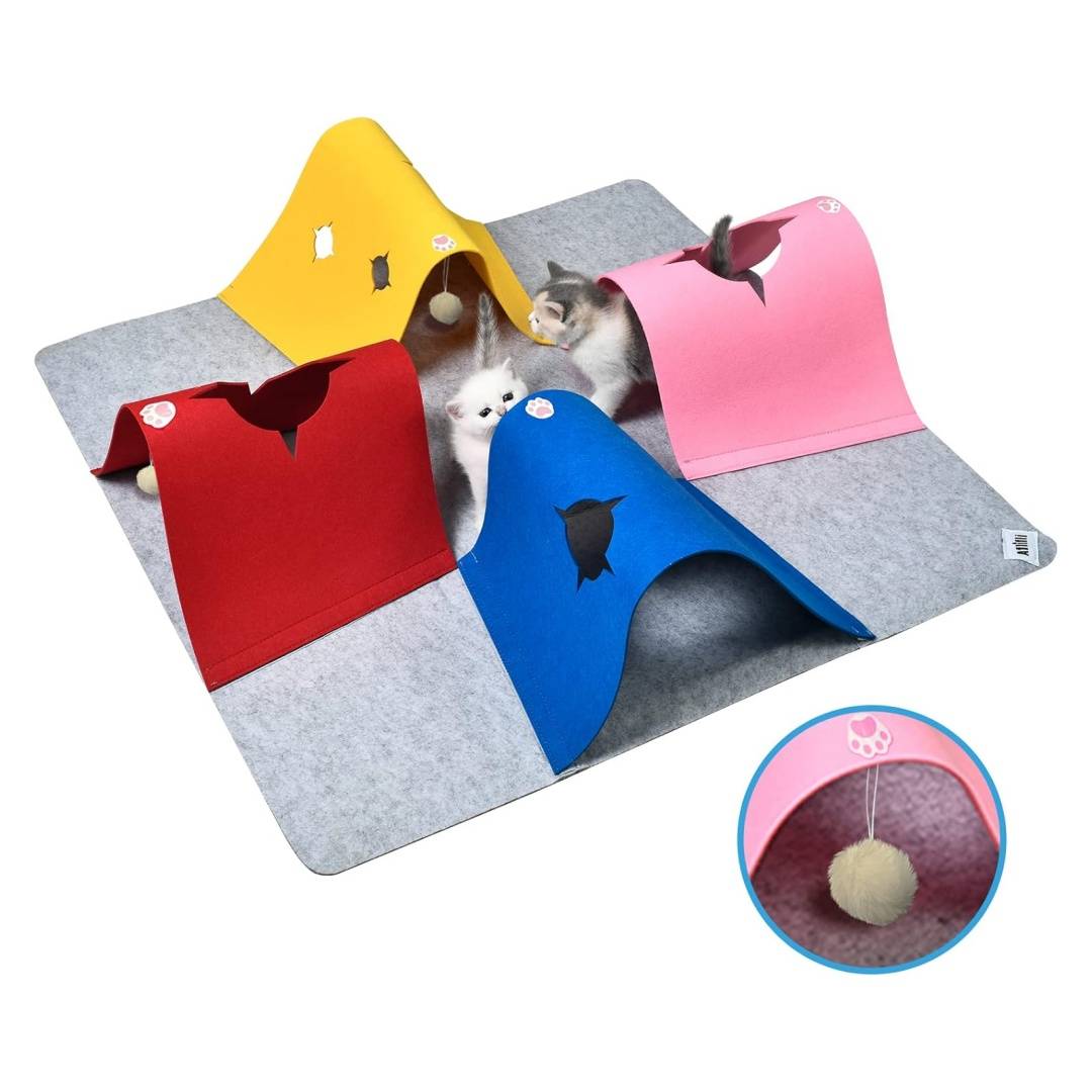 Jouet en feutre épais pour chat, tunnel pliable et modifiable, grande taille 90x90x20 cm Lytech - Image 1