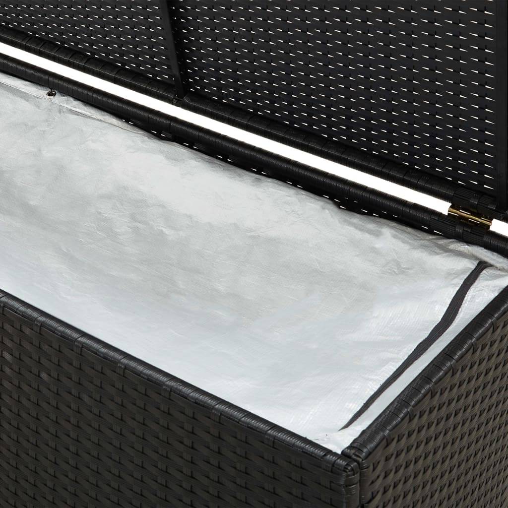 Coffre boîte meuble de jardin rangement résine tressée 200 x 50 x 60 cm noir - Image 5
