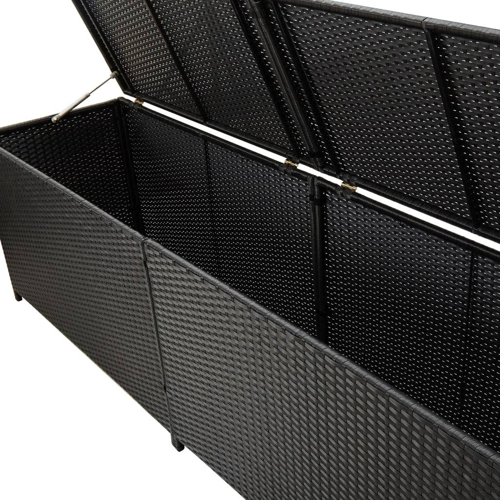 Coffre boîte meuble de jardin rangement résine tressée 200 x 50 x 60 cm noir - Image 4