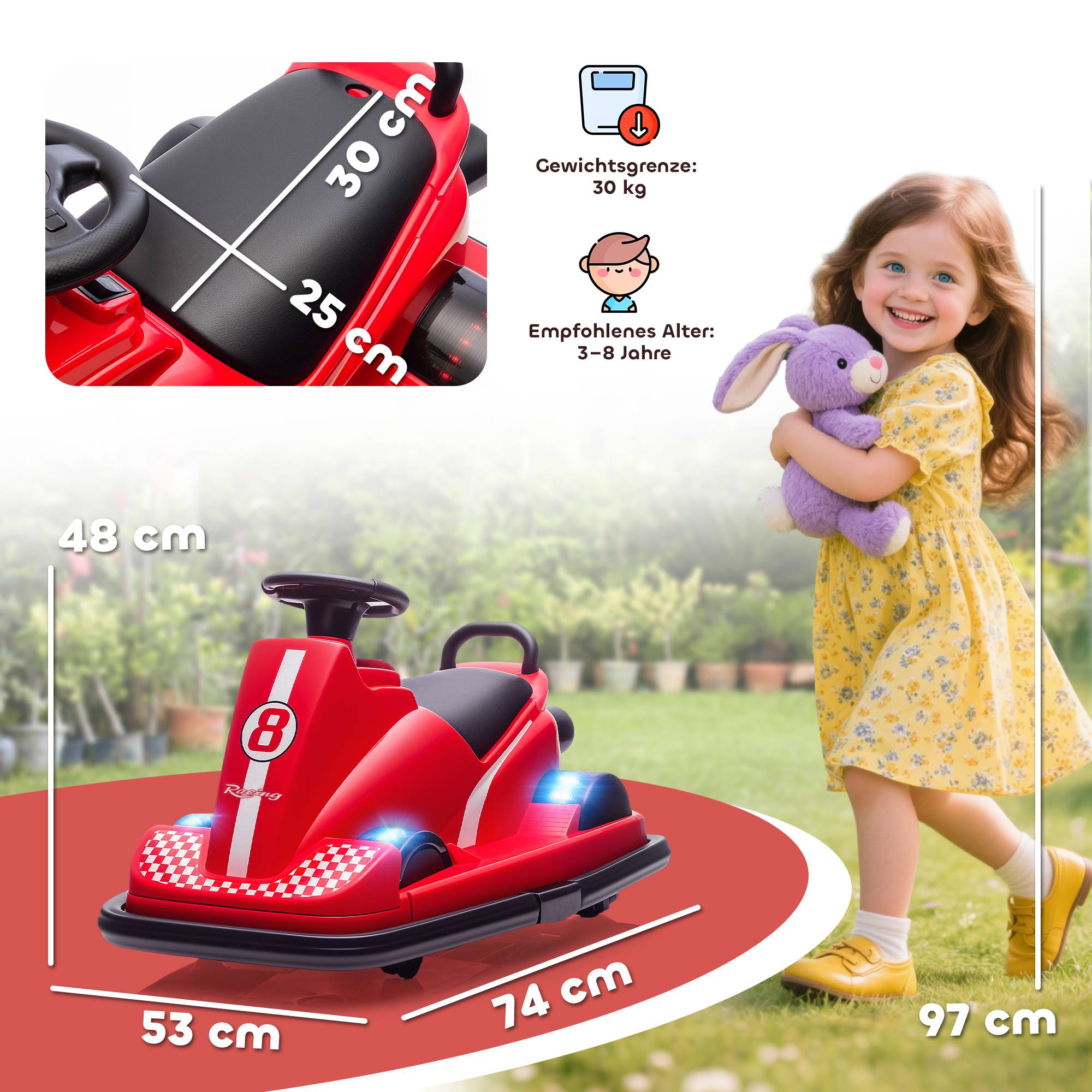 Sans Marque - Autos tamponneuses enfants rotation 360° volant lumières LED musique 3-8 ans rouge - Image 5