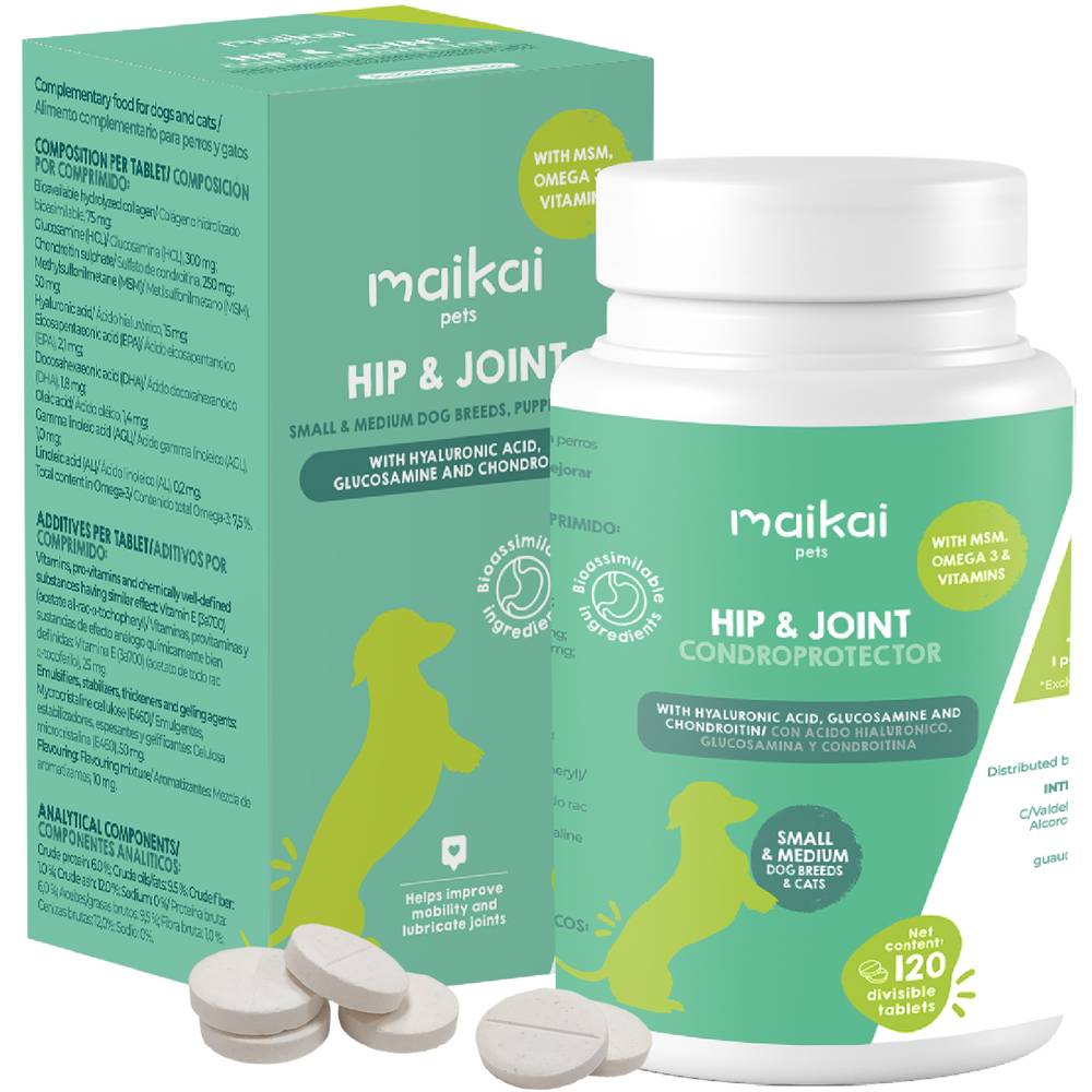 Complément Anti Arthrose pour Chat et Chien de Petite et Moyenne Taille - 120 Comprimés - MAIKAI - Image 1