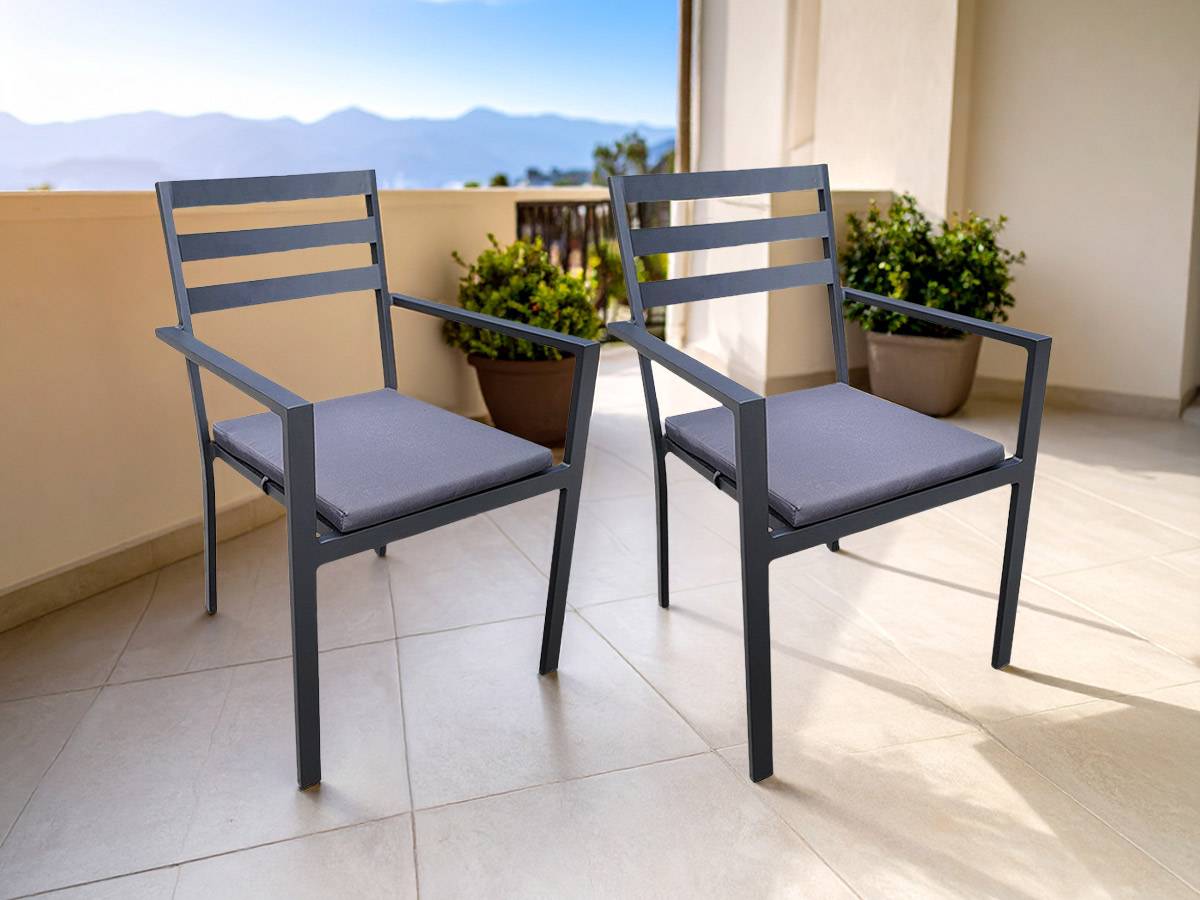 Lot de 2 Fauteuils de jardin en aluminium avec coussin gris Palma - Jardiline - Image 2