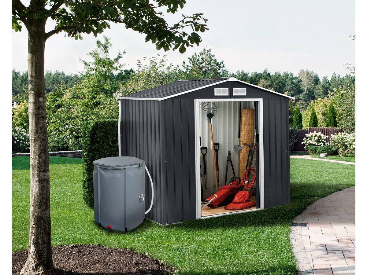 Abri De Jardin Métal - "vegas"- 4.07 M² Avec Gouttière Et Récupérateur D'eau - Gris -habitat Et Jardin - Image 2