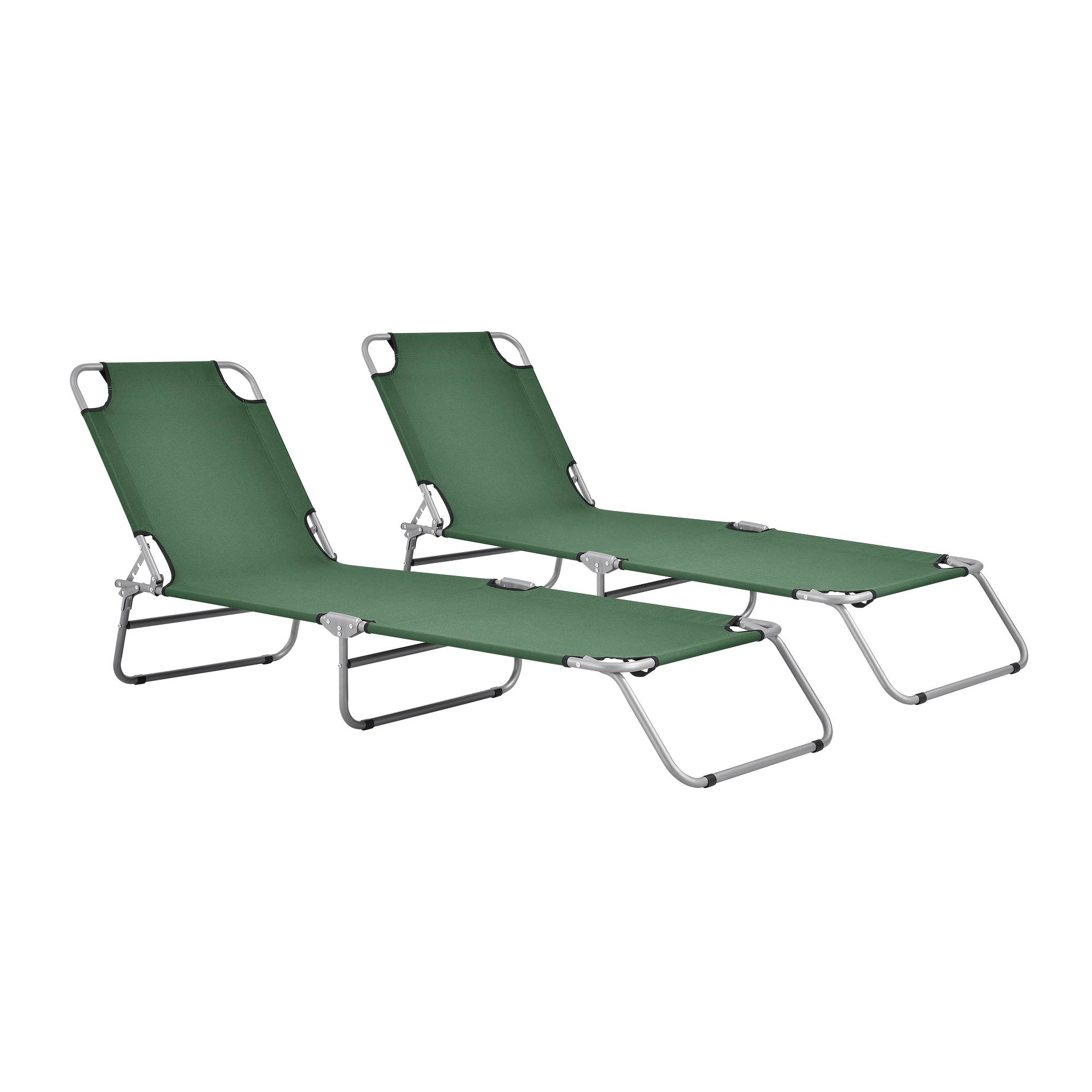 Casa.Pro - Lot de 2 Transats Carcao  Inclinables Acier Polyester Argenté Mat Vert Foncé [casa.pro] - Image 2