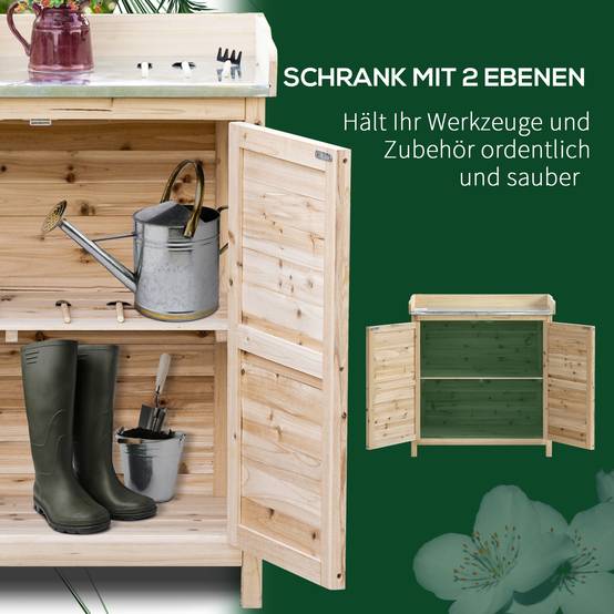 Armoire de Jardin Bois Table de Rempotage Plateau Zingué Rangement Extérieur 83x40x92cm Naturel - ComfortXL Outdoor Living - Image 4