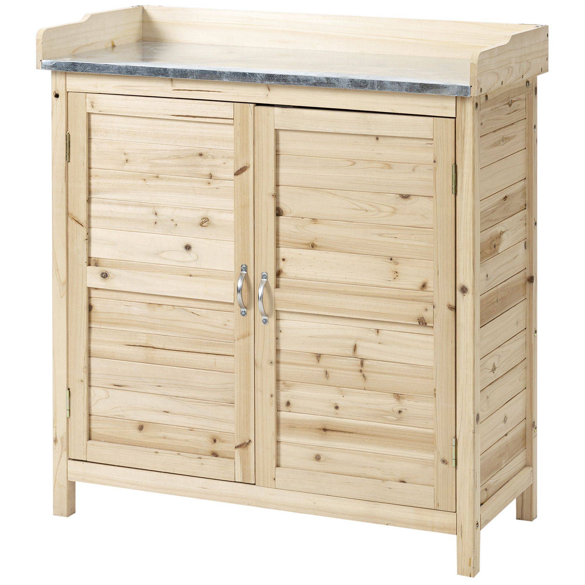 Armoire de Jardin Bois Table de Rempotage Plateau Zingué Rangement Extérieur 83x40x92cm Naturel - ComfortXL Outdoor Living - Image 2