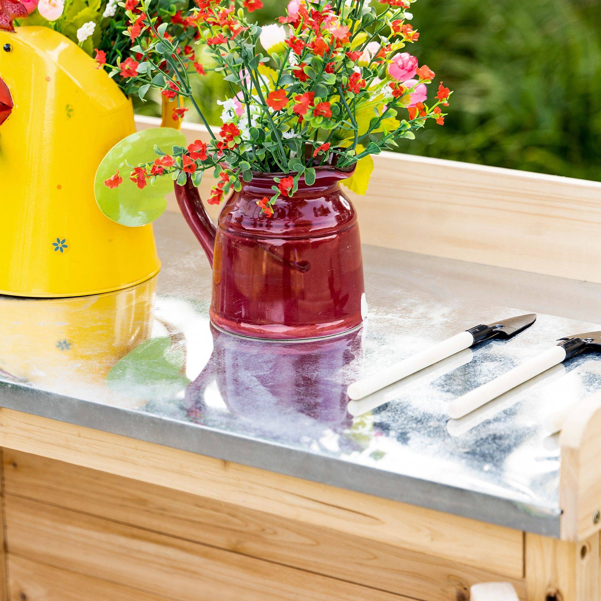 Armoire de Jardin Bois Table de Rempotage Plateau Zingué Rangement Extérieur 83x40x92cm Naturel - ComfortXL Outdoor Living - Image 8