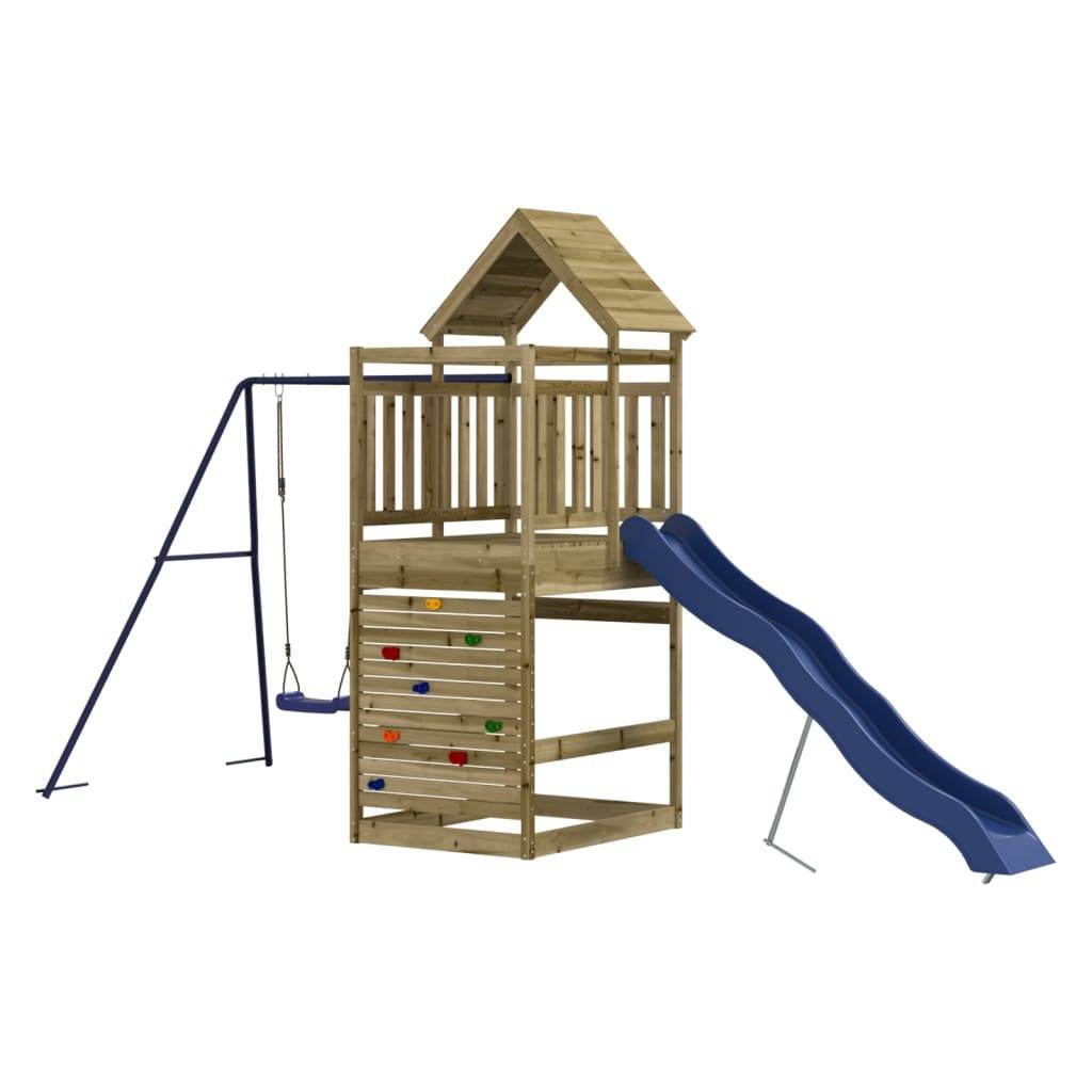 Helloshop26 - Aire de jeux d'extérieur balançoires toboggan portiques robuste jeux jardin 454 x 199 x 249 cm bois de pin imprégné - Image 1