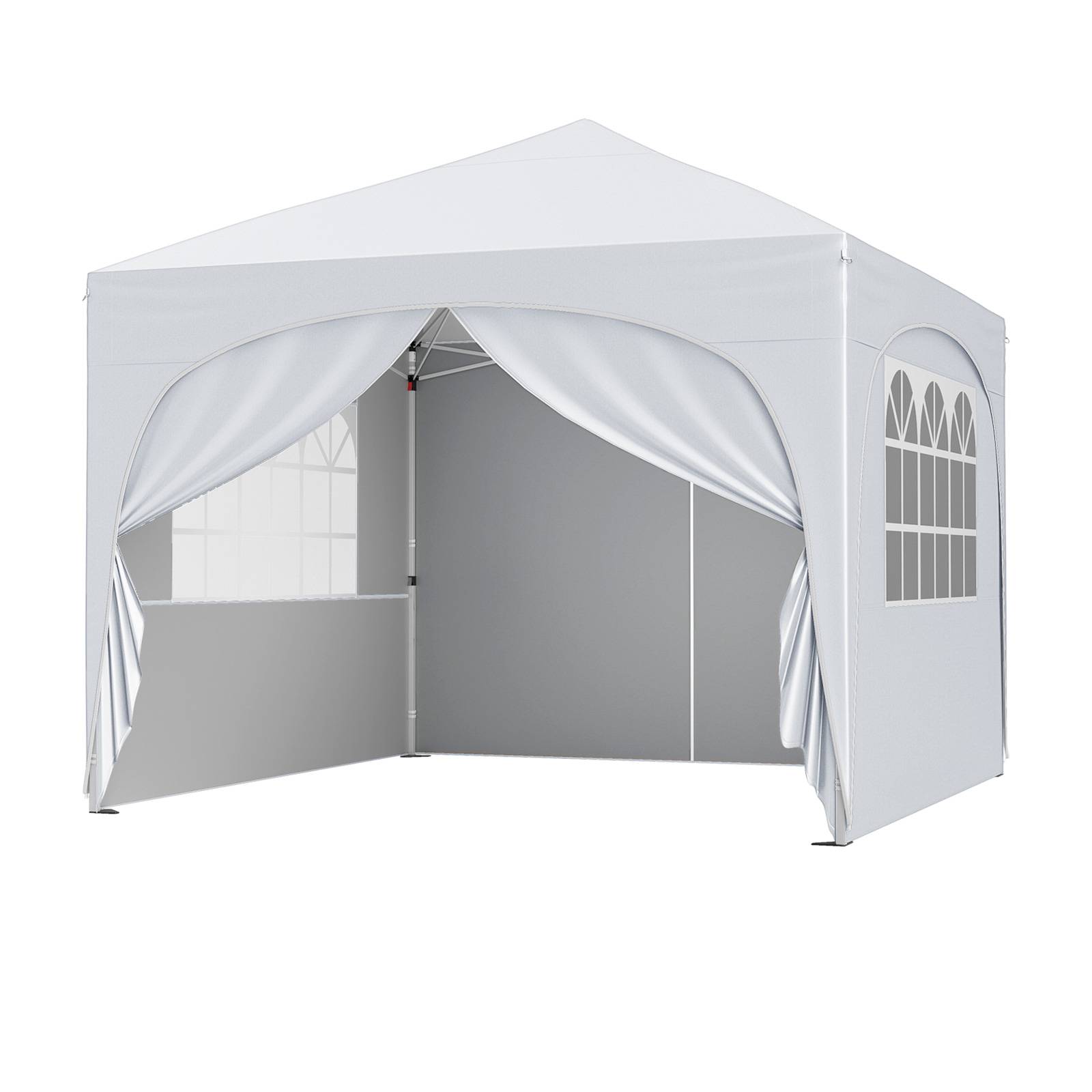 Costway - Tonnelle de Jardin 3x3M avec 4 Parois Latérales Amovibles, Tente de Reception Portable avec Sac à roulettes 8 Piquets 4 Cordes à Vent 4 Sacs, Blanc - Image 1