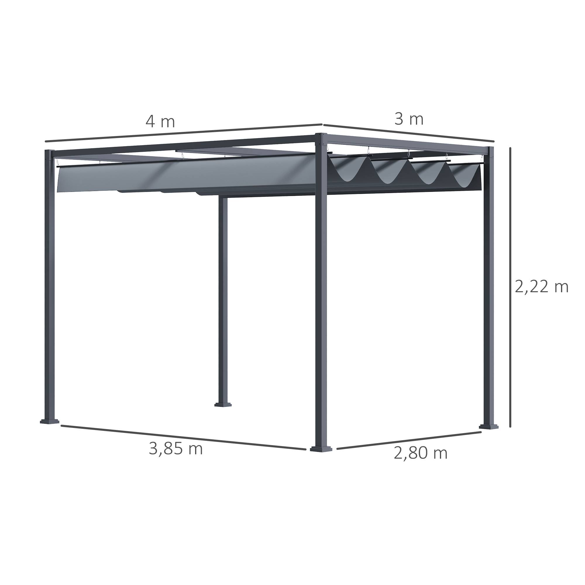 Outsunny - Pergola coulissante rétractable 4x3m structure métal époxy anticorrosion toile polyester 180g/m² gris foncé - Outsunny - Image 3