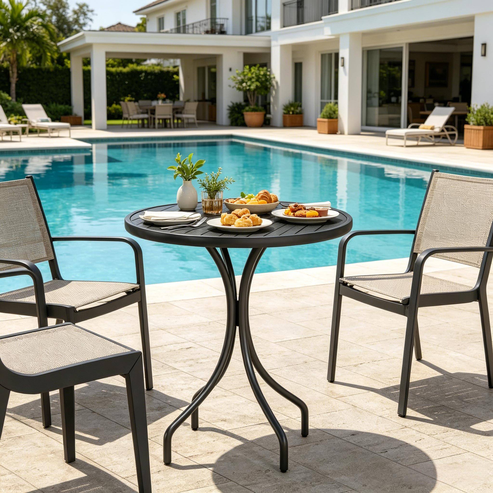 ComfortXL - Table de jardin ronde acier galvanisé noir Ø66 cm pour repas en extérieur sur balcon - ComfortXL Outdoor Living - Image 4